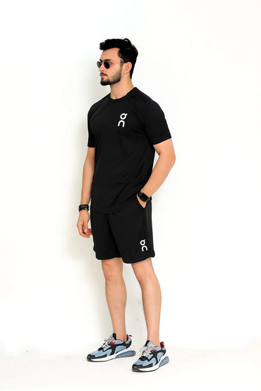 2241-OnRun side logo Activewear T-shirt & Shorts set For Men-FX-1081-Black