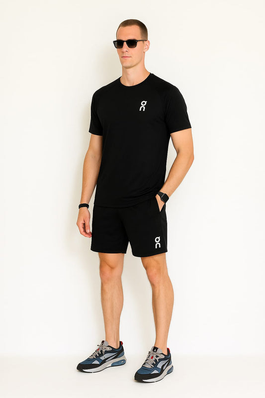 2241-OnRun side logo Activewear T-shirt & Shorts set For Men-FX-1081-Black