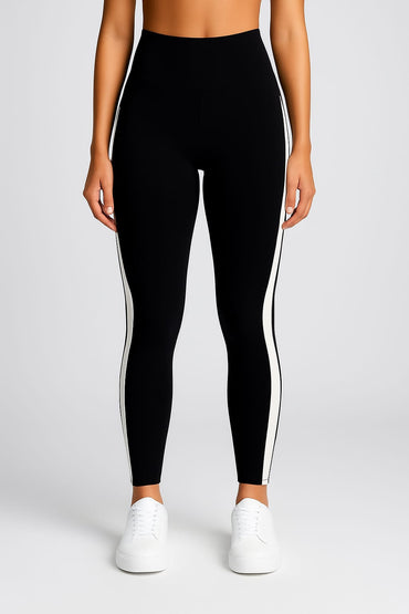 2696-Falcon ActiveWear Full Panel Leggings For Gym/Yoga-FX 1083-Black White