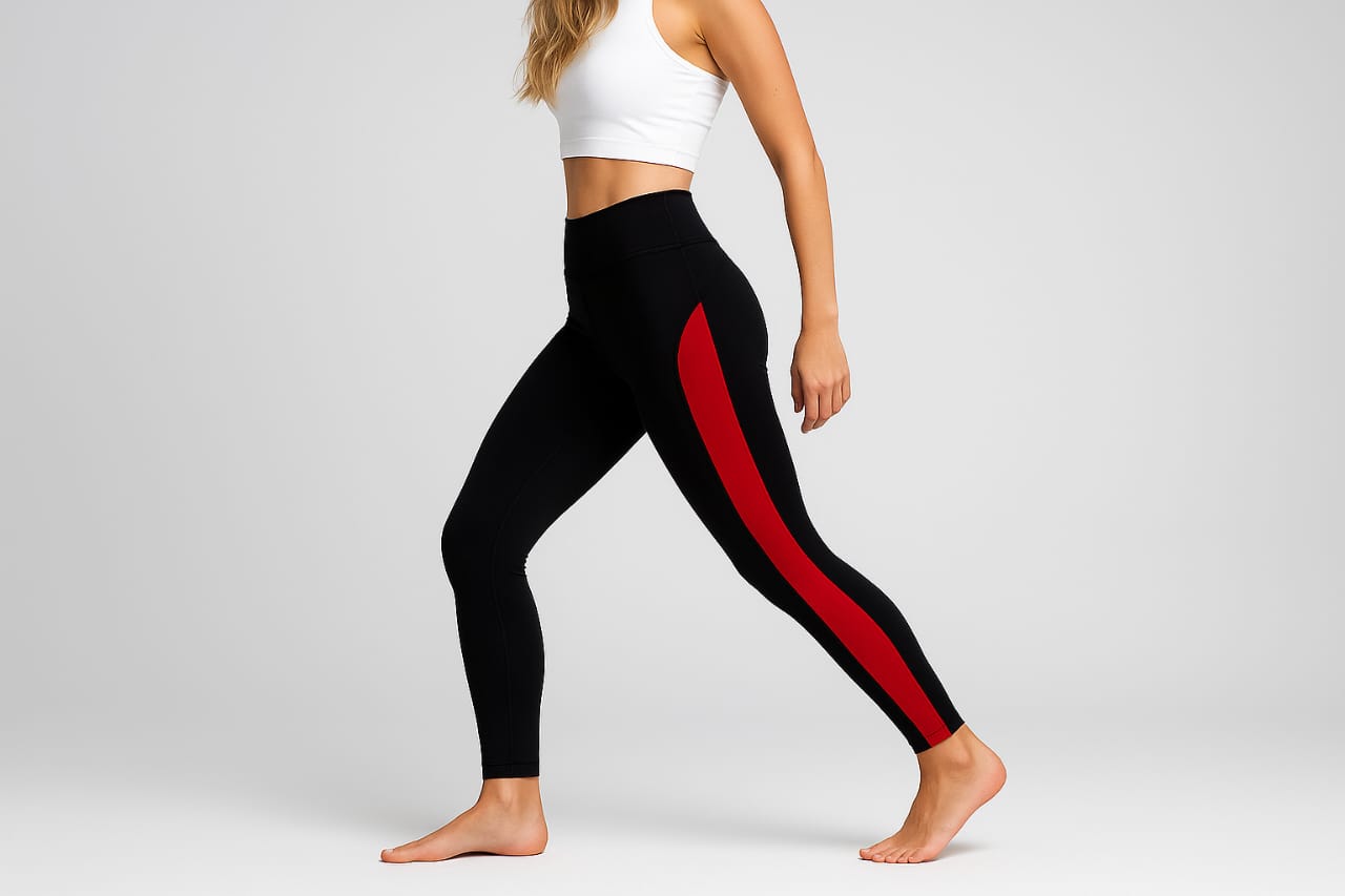 2696-Falcon ActiveWear Full Panel Leggings For Gym/Yoga-FX 1083-Black Red