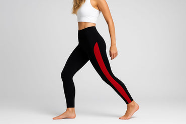 2696-Falcon ActiveWear Full Panel Leggings For Gym/Yoga-FX 1083-Black Red