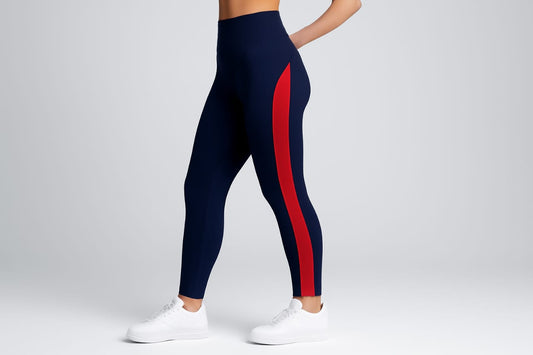 2696-Falcon ActiveWear Full Panel Leggings For Gym/Yoga-FX 1083-Navy Red