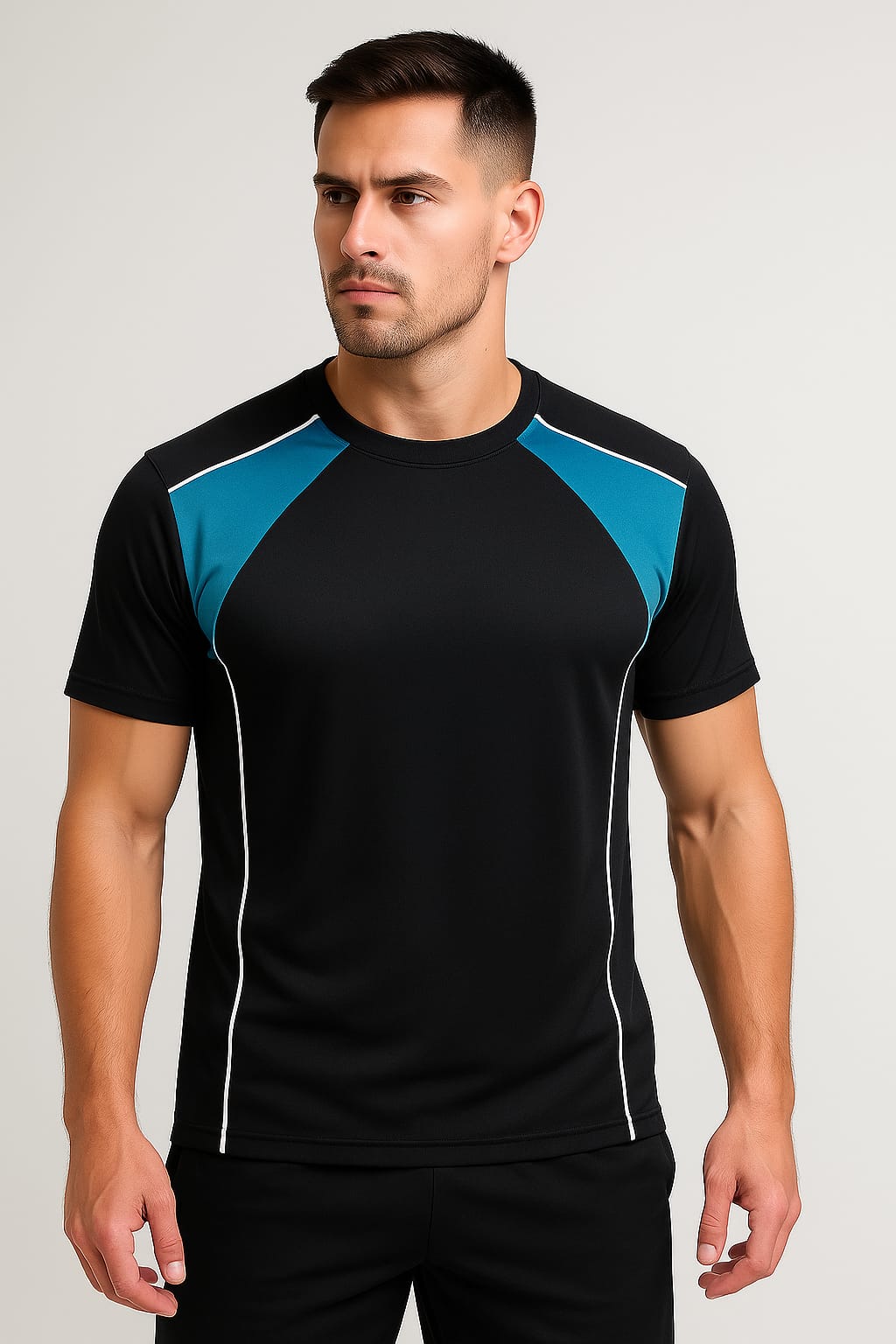 2698-Encore ZR-10 Activewear T-Shirt Black Body With Diff Panel-Black