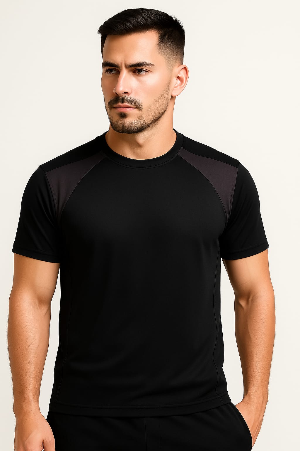 2698-Encore ZR-10 Activewear T-Shirt Black Body With Diff Panel-Black