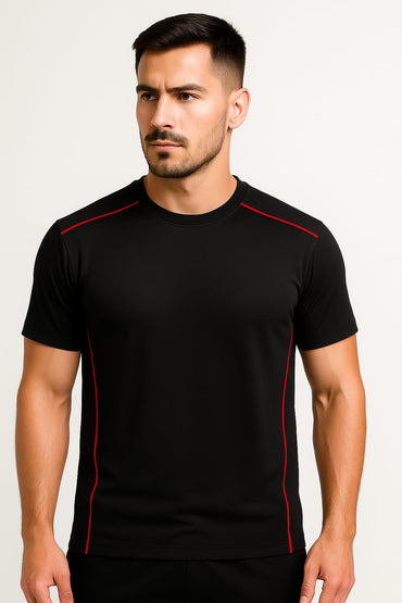 2698-Encore ZR-10 Activewear T-Shirt Black Body With Diff Pipping-Black