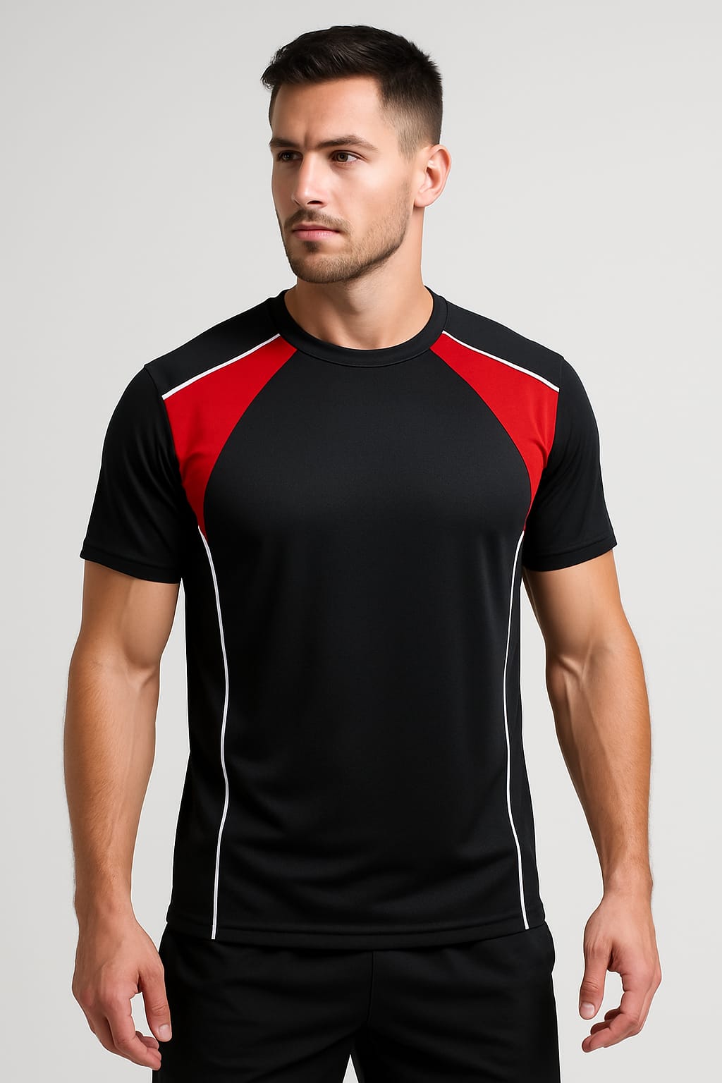 2698-Encore ZR-10 Activewear T-Shirt Black Body With Diff Panel-Black