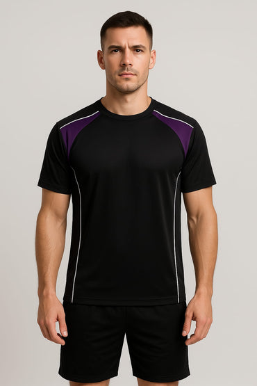 2698-Encore ZR-10 Activewear T-Shirt Black Body With Diff Panel-Black