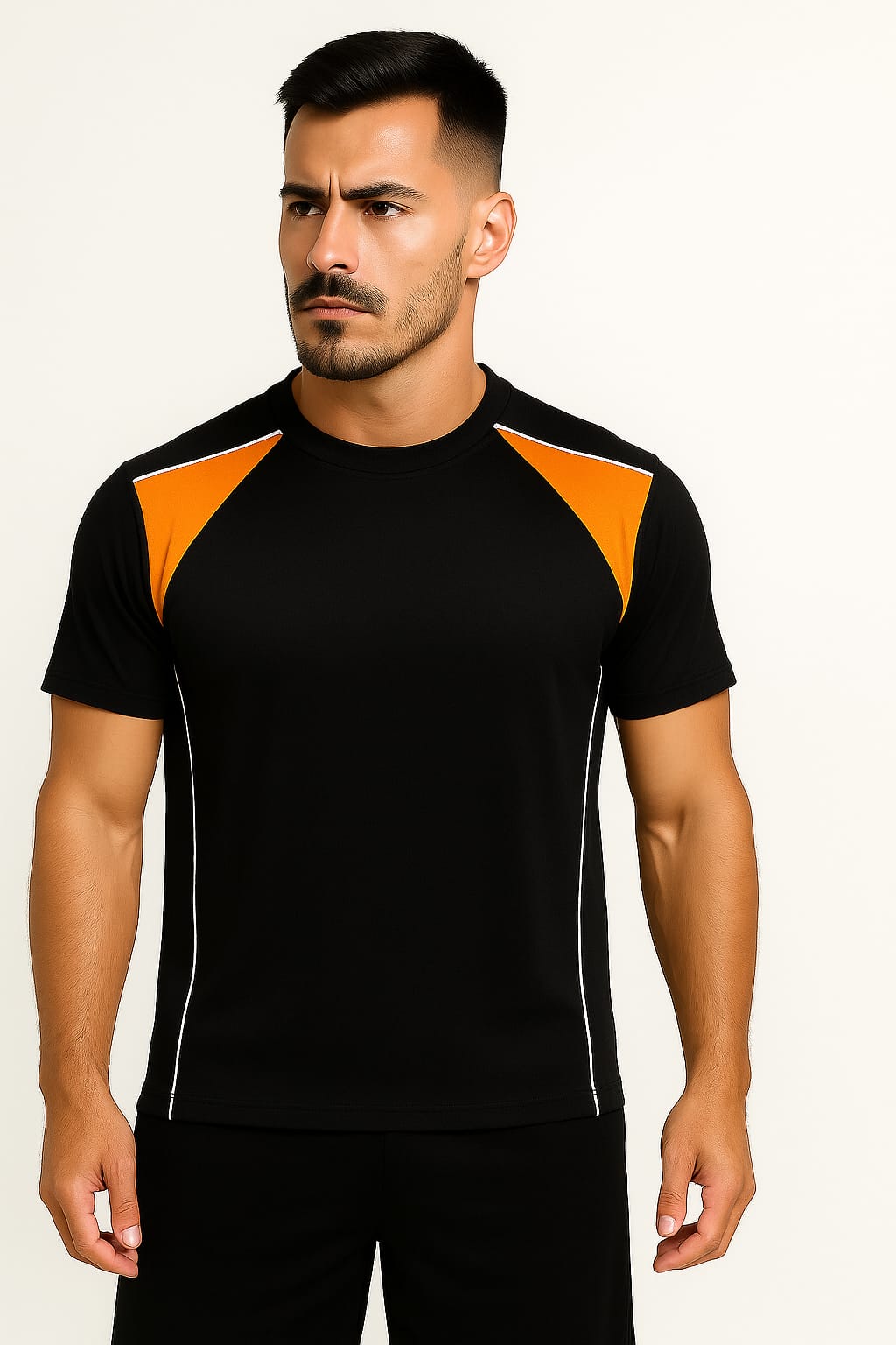 2698-Encore ZR-10 Activewear T-Shirt Black Body With Diff Panel-Black