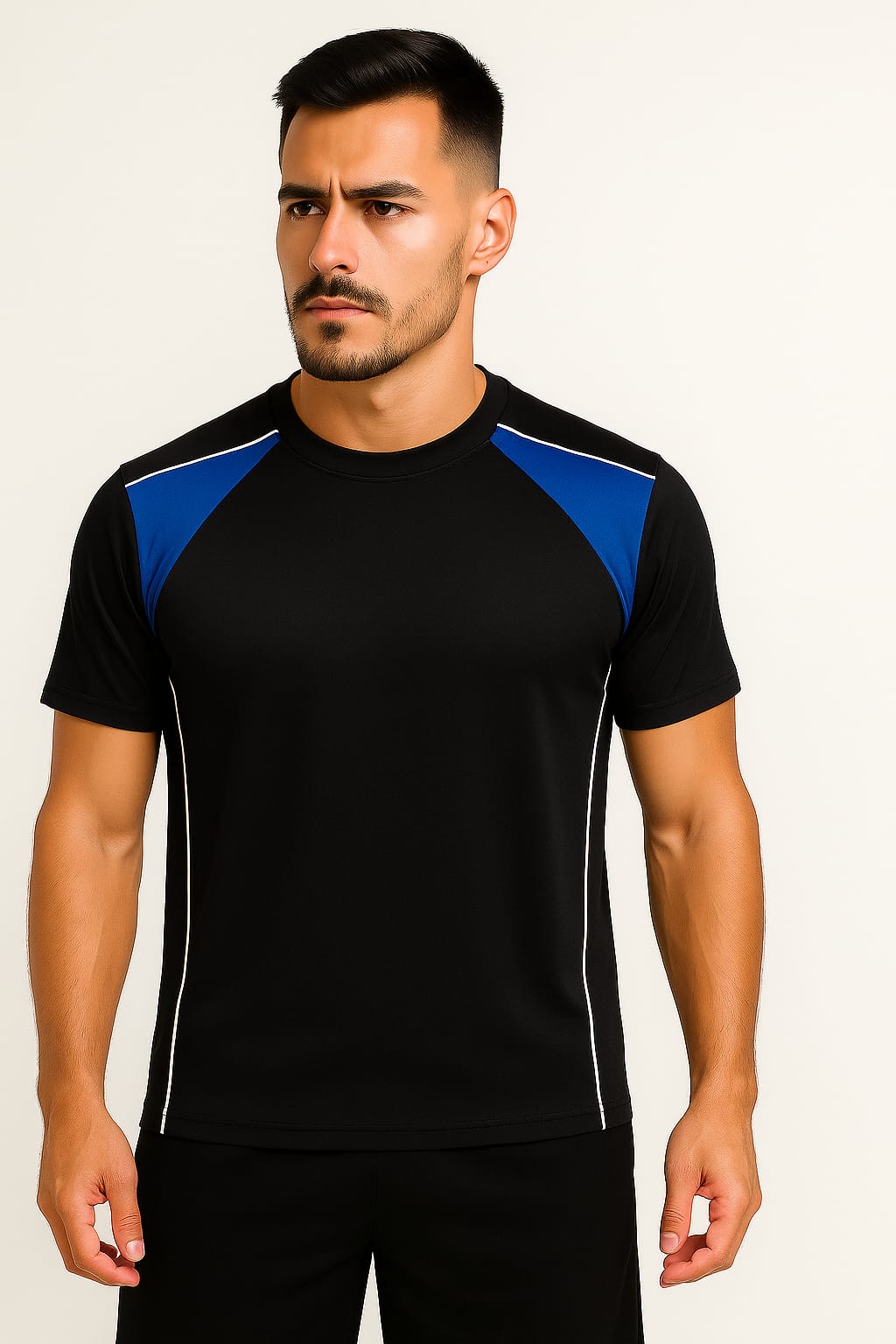 2698-Encore ZR-10 Activewear T-Shirt Black Body With Diff Panel-Black