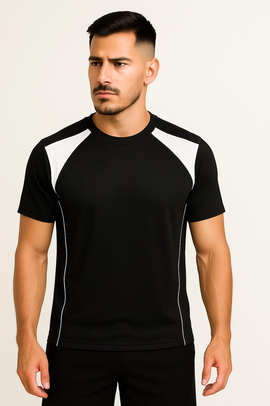 2698-Encore ZR-10 Activewear T-Shirt Black Body With Diff Panel-Black