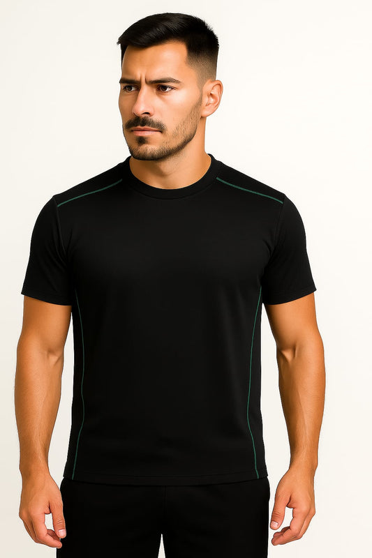 2698-Encore ZR-10 Activewear T-Shirt Black Body With Diff Pipping-Black
