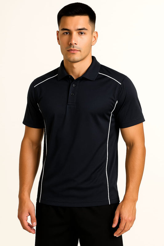 2699-Encore ZR-20 Activewear Polo Shirt Men-Black White Piping