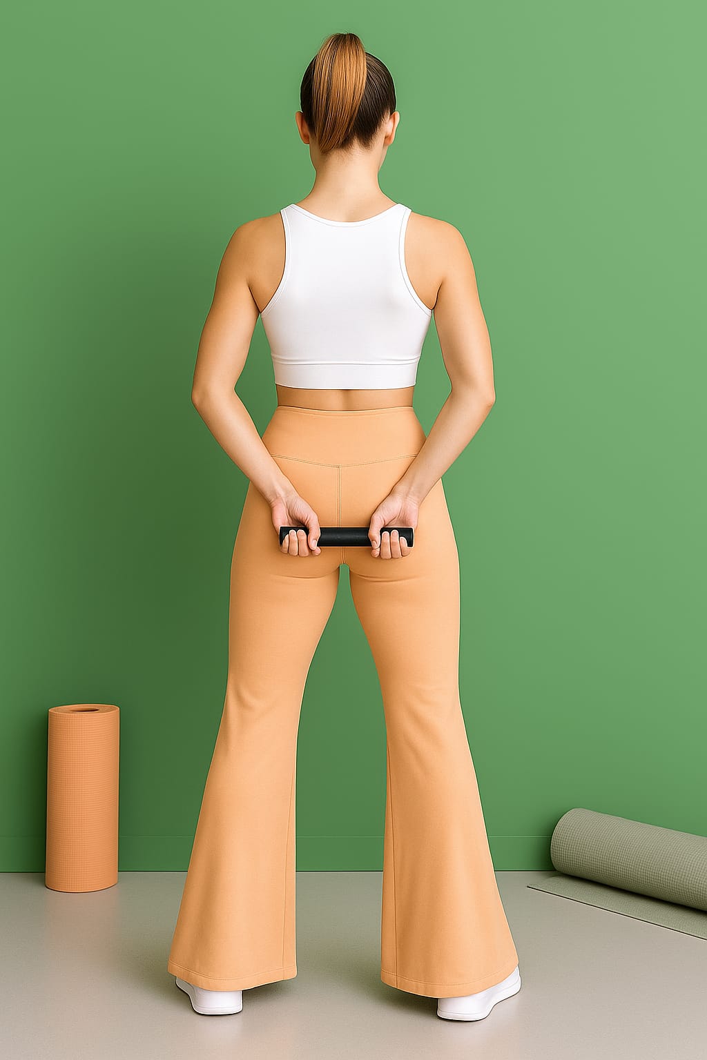 2702-OSK Gym Wear Flare Leggings Women-Peach