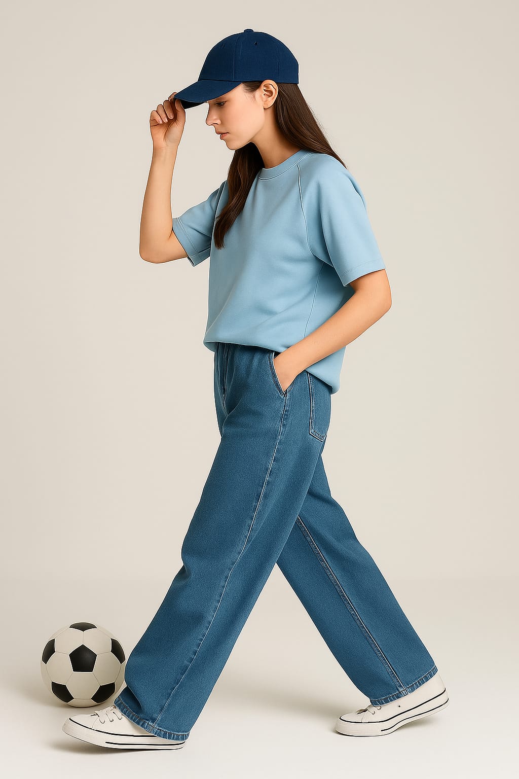 2700-  Raglan Sleeve  Oversize Plain T Shirt Women-Sky Blue