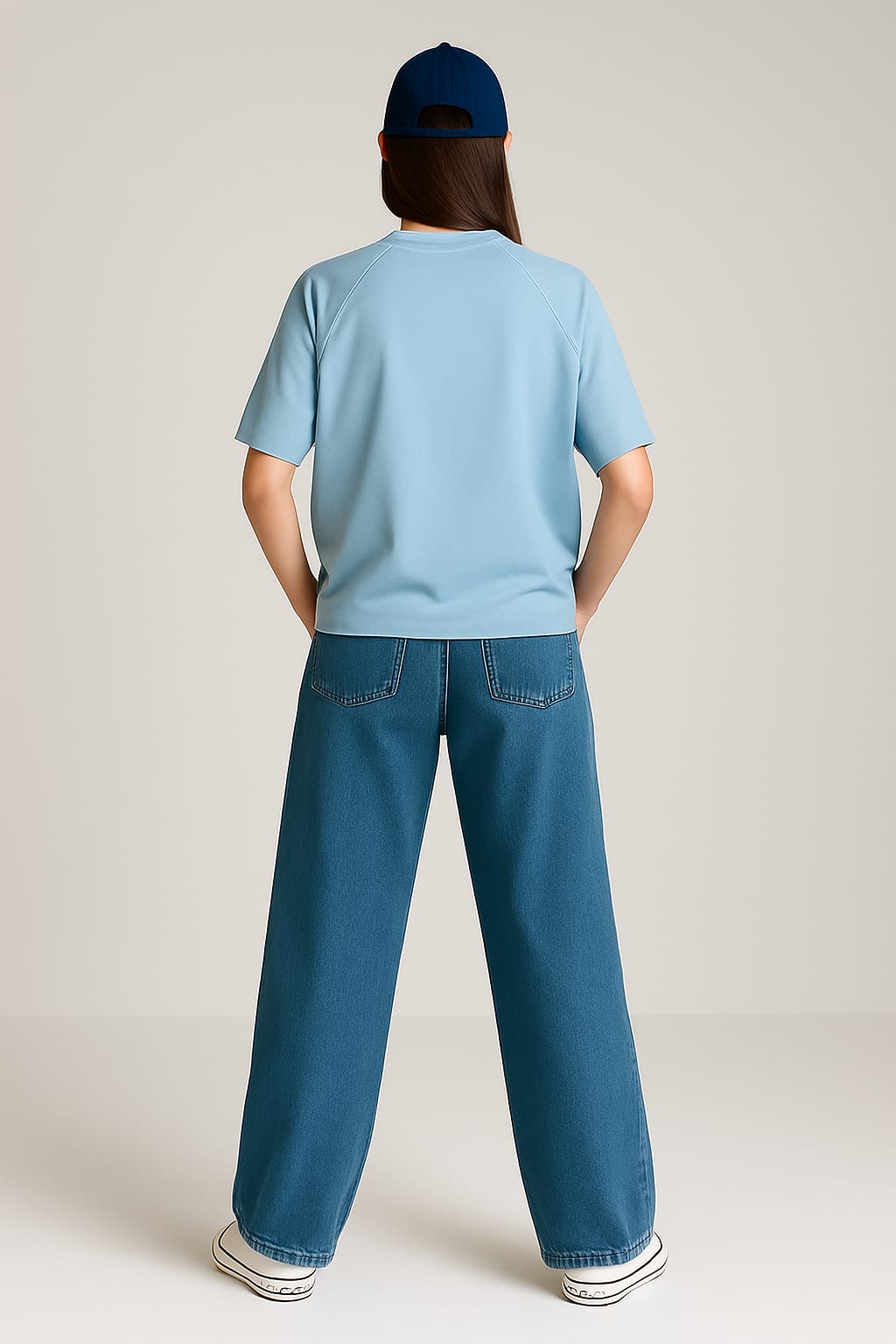 2700-  Raglan Sleeve  Oversize Plain T Shirt Women-Sky Blue