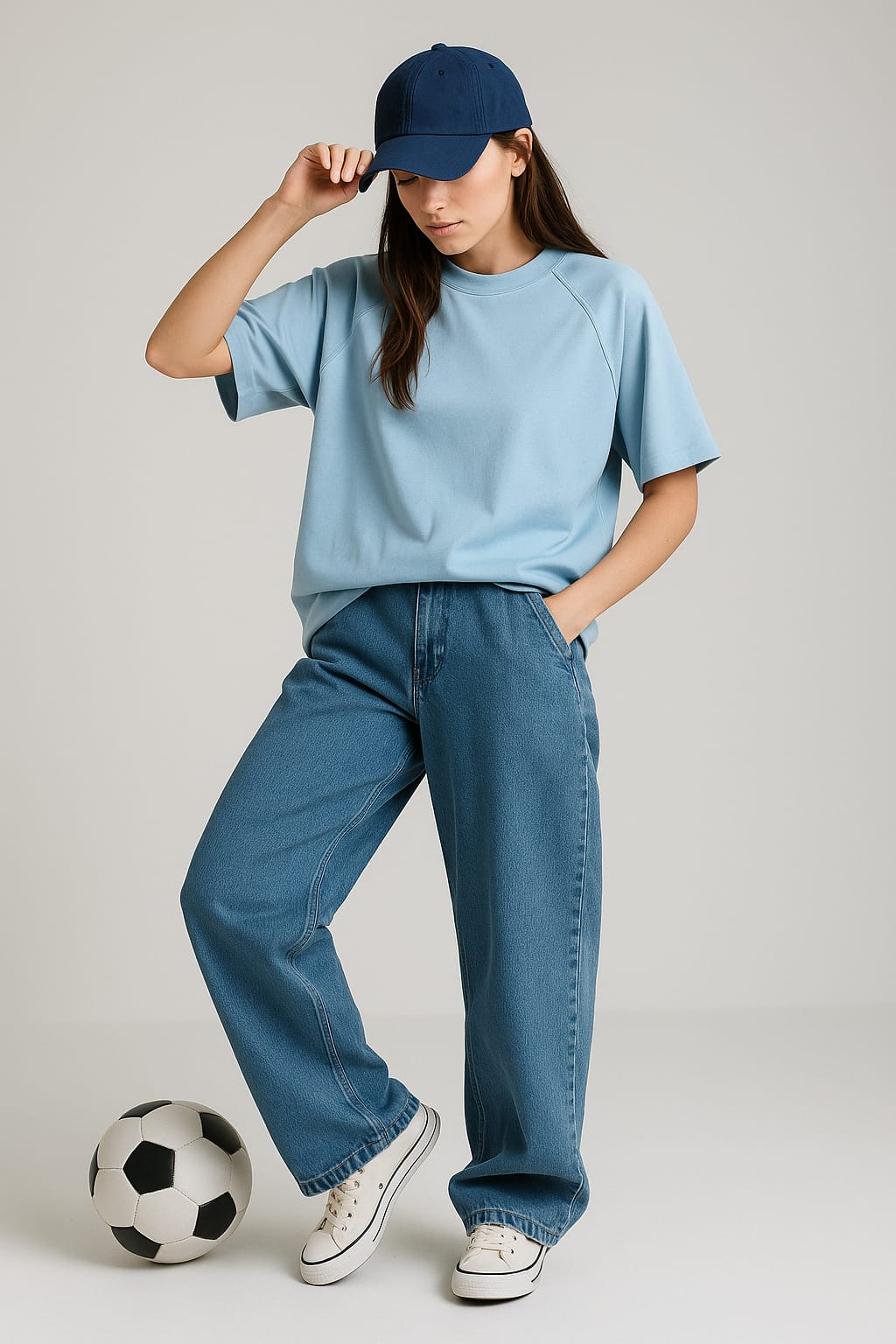 2700-  Raglan Sleeve  Oversize Plain T Shirt Women-Sky Blue