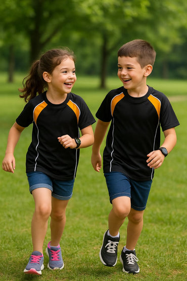 2714-Encore ZR-10 Activewear T-Shirt Kids Black Body With Diff Panel-Black