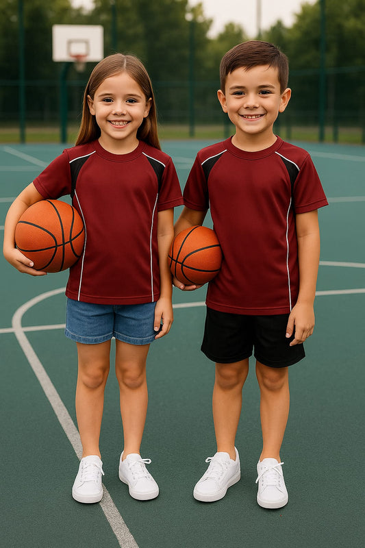 2714-Encore ZR-10 Activewear T-Shirt Kids-Burgundy Black