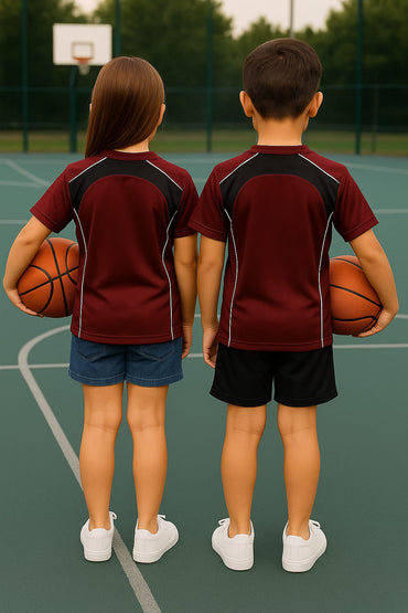 2714-Encore ZR-10 Activewear T-Shirt Kids-Burgundy Black