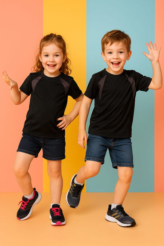 2714-Encore ZR-10 Activewear T-Shirt Kids Black Body With Diff Panel-Black