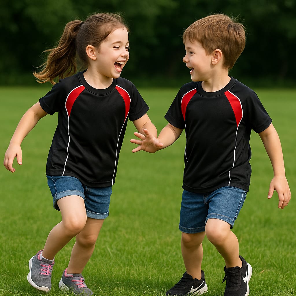 2714-Encore ZR-10 Activewear T-Shirt Kids Black Body With Diff Panel-Black