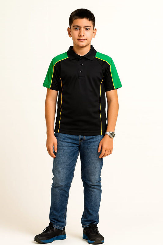 2716-Encore ZR-20 Activewear BOYS Polo Shirt Black Body With Diff Panel-Black