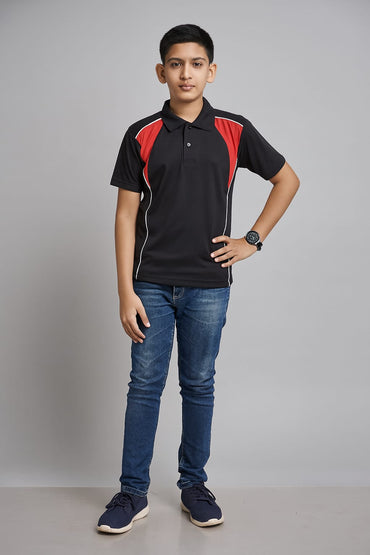 2716-Encore ZR-20 Activewear BOYS Polo Shirt Black Body With Diff Panel-Black