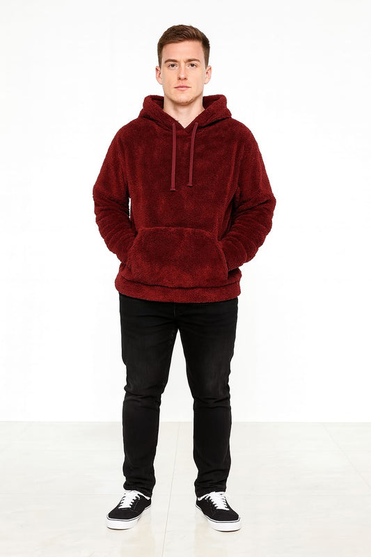 Raff & Taff Pullover Sherpa Hood For Men-2351-Burgundy