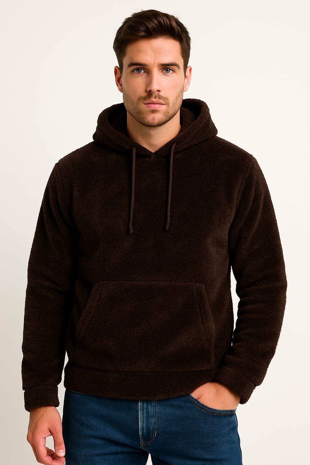 Raff Taff Pullover Sherpa Hood For Men-2351-Brown –