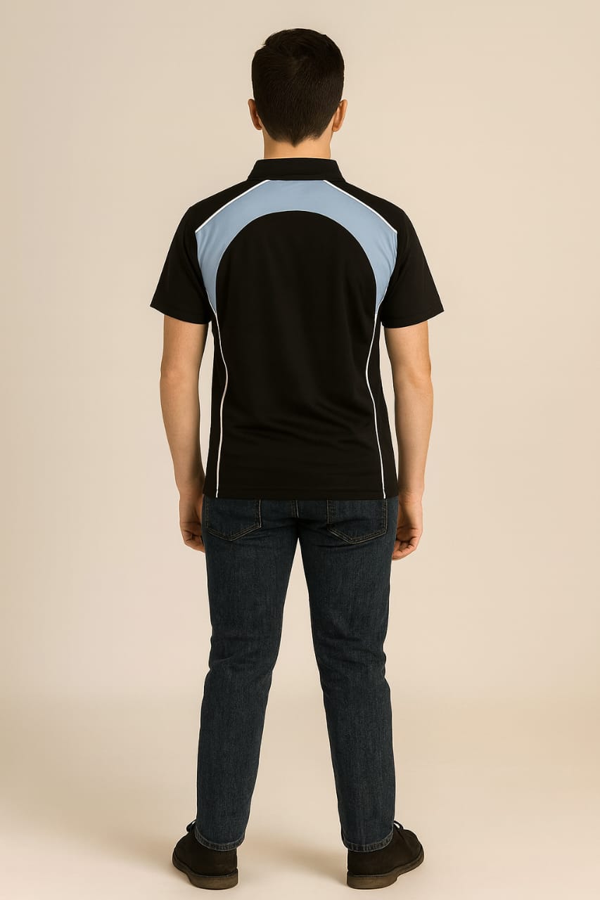 2716-Encore ZR-20 Activewear BOYS Polo Shirt Black Body With Diff Panel-Black