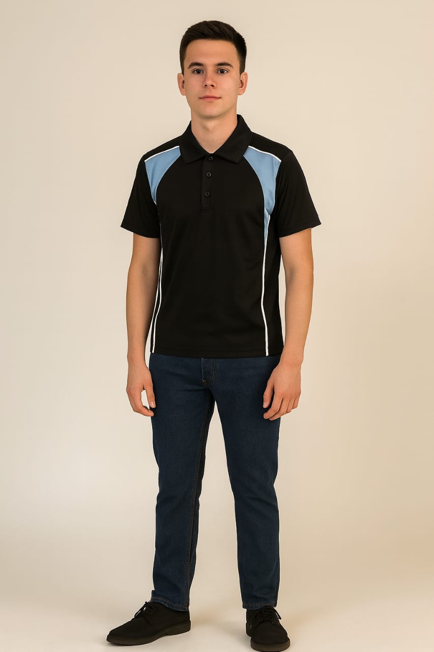 2716-Encore ZR-20 Activewear BOYS Polo Shirt Black Body With Diff Panel-Black