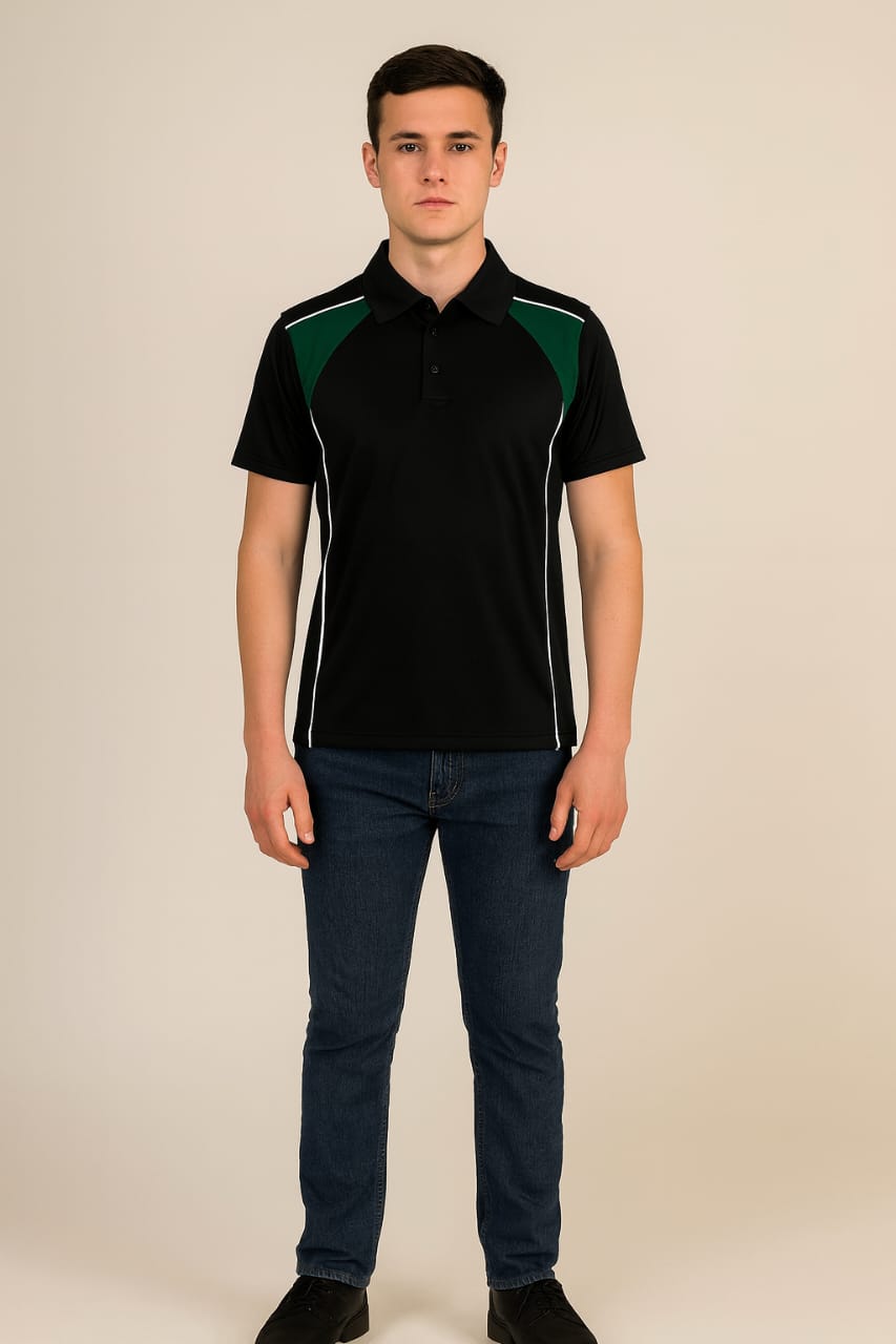 2716-Encore ZR-20 Activewear BOYS Polo Shirt Black Body With Diff Panel-Black