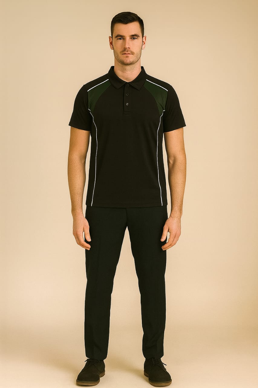 2716-Encore ZR-20 Activewear BOYS Polo Shirt Black Body With Diff Panel-Black