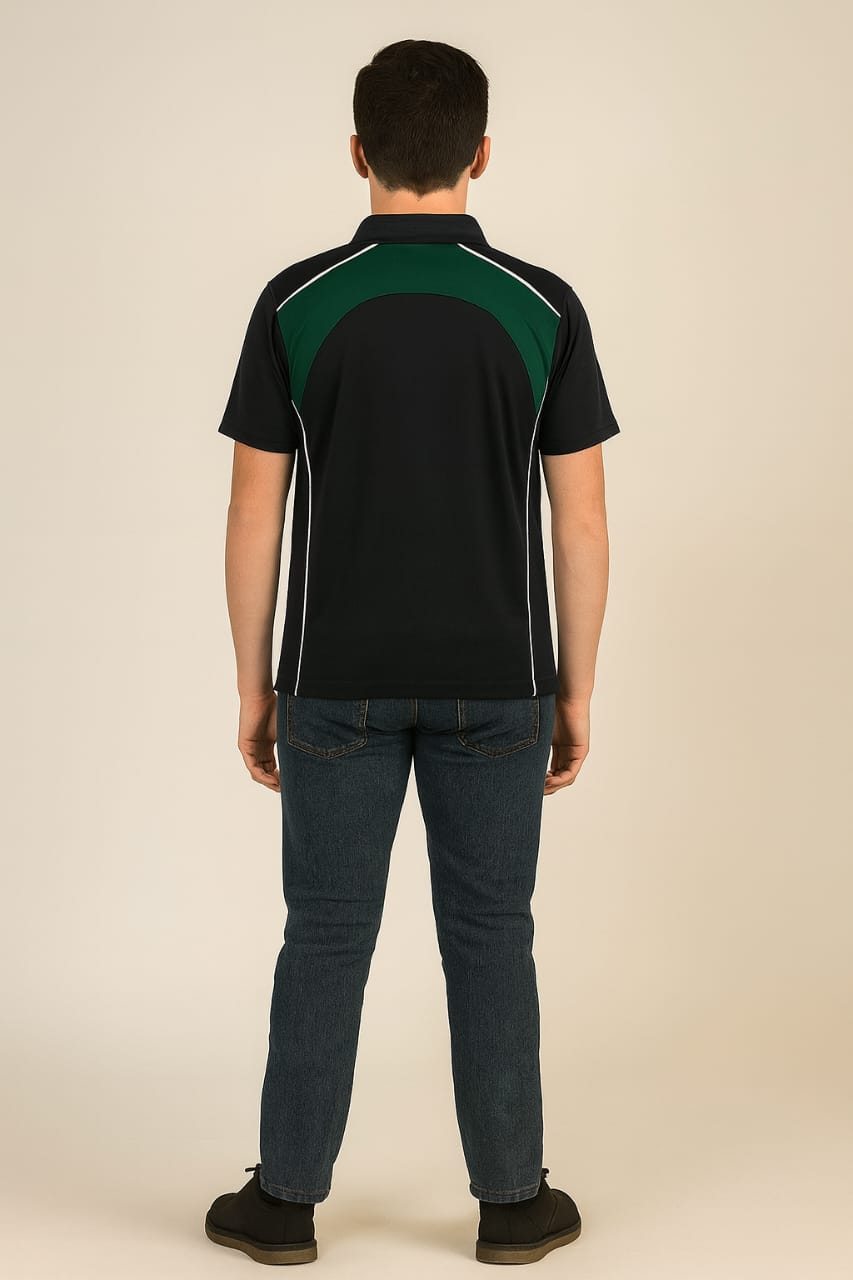 2716-Encore ZR-20 Activewear BOYS Polo Shirt Black Body With Diff Panel-Black