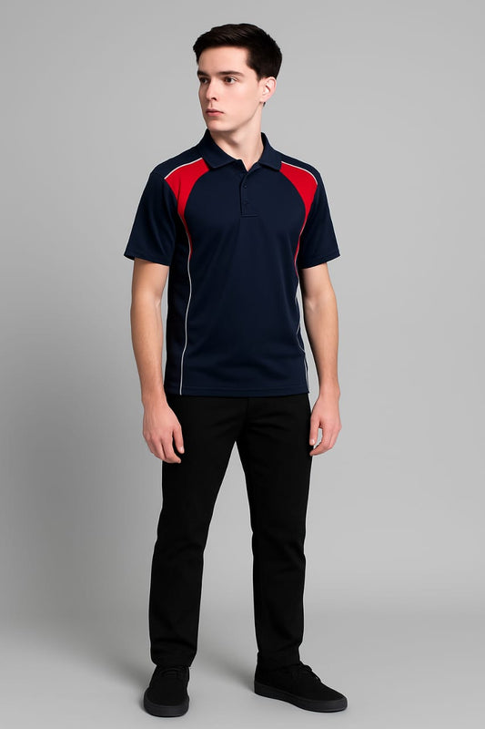 2716-Encore ZR-20 Activewear BOYS Polo Shirt Navy Body With Diff Panel-Navy