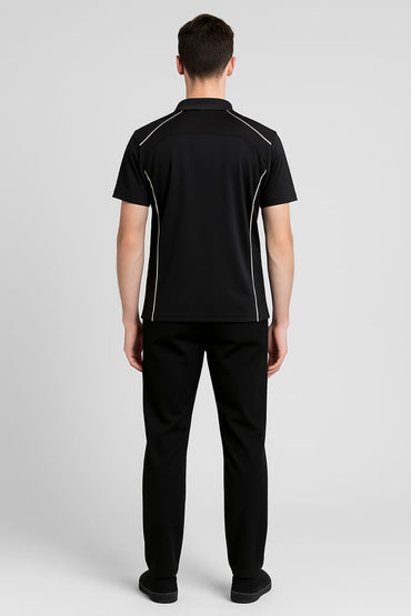 2716-Encore ZR-20 Activewear BOYS Polo Shirt- Black White Pipping