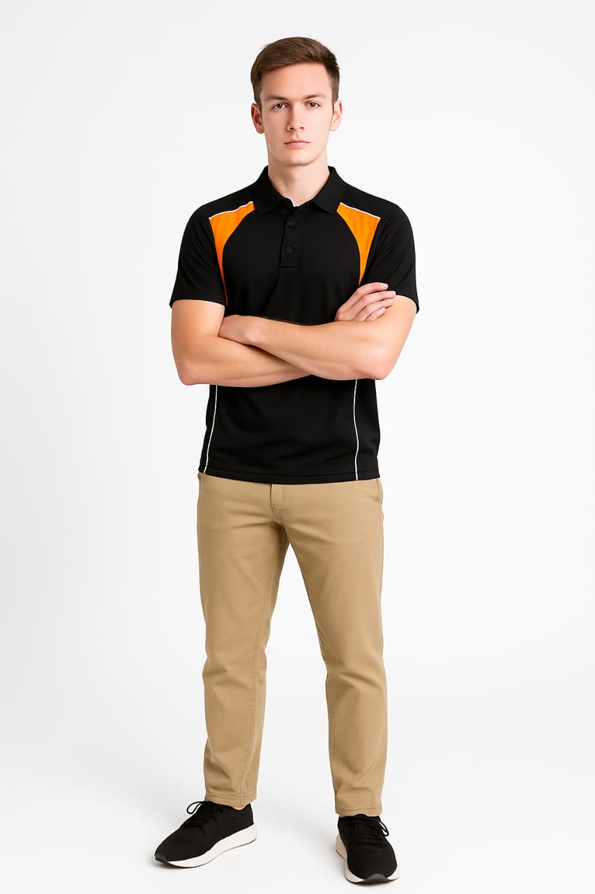 2716-Encore ZR-20 Activewear BOYS Polo Shirt Black Body With Diff Panel-Black