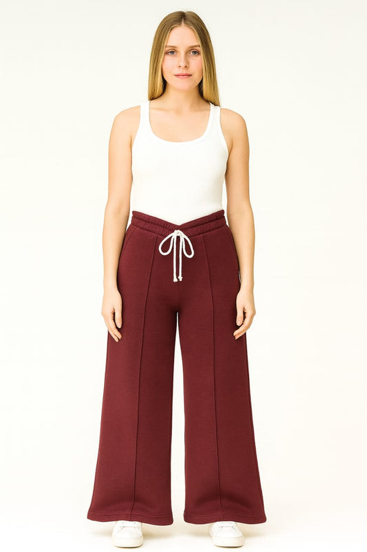 2703-FX Dipped Hip V-Pleated Trouser For Women-Burgundy
