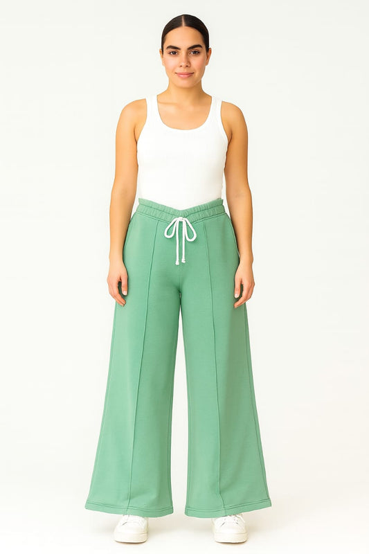 2703-FX Dipped Hip V-Pleated Trouser For Women-Green