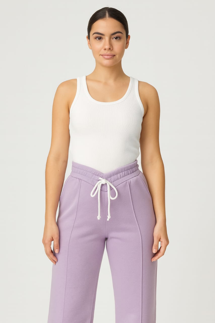 2703-FX Dipped Hip V-Pleated Trouser For Women-Purple