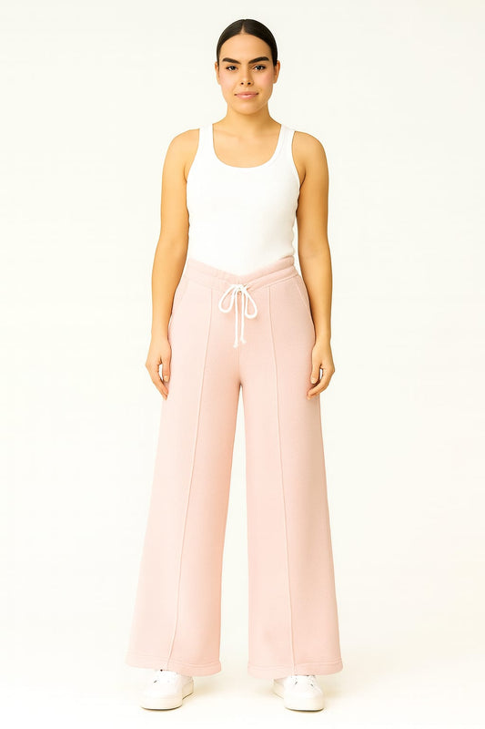 2703-FX Dipped Hip V-Pleated Trouser For Women-Pink