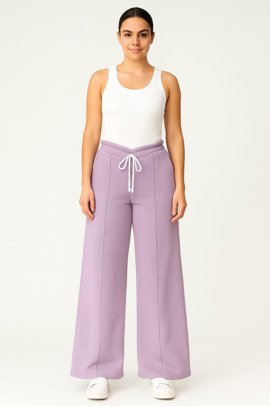 2703-FX Dipped Hip V-Pleated Trouser For Women-Purple