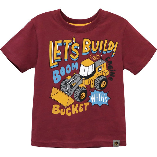 2715-John Deere Lets Build Boom Cap Engine T Shirt Kids-Burgundy
