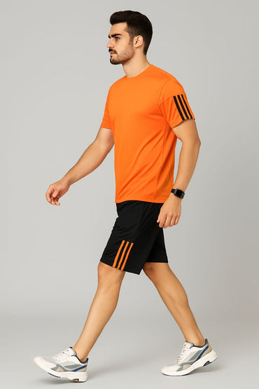 2717-JM Menβs Activewear Twin Set-Orange Black