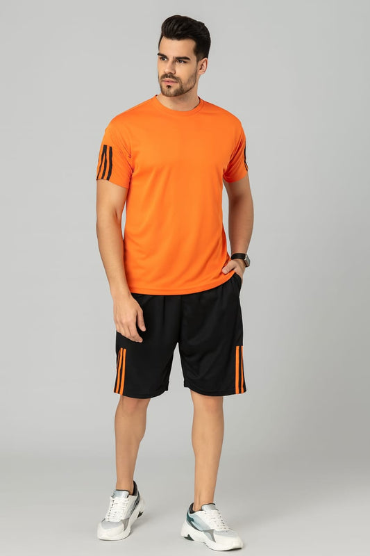 2717-JM Menβs Activewear Twin Set-Orange Black