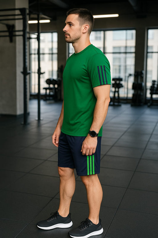 2717-JM Menβs Activewear Twin Set-Green Navy