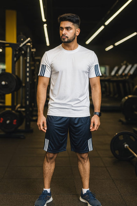 2717-JM Menβs Activewear Twin Set-White Navy