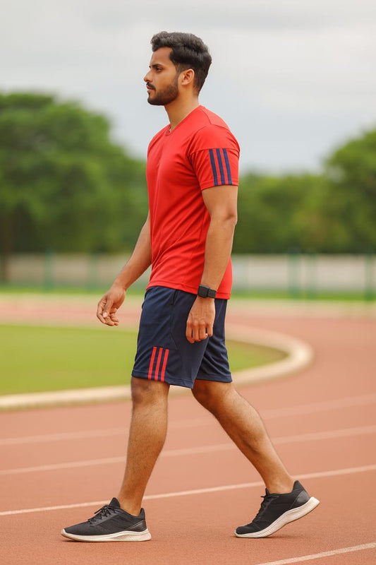 2717-JM Menβs Activewear Twin Set-Red Navy