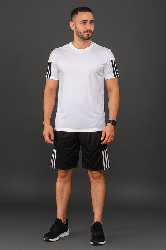 2717-JM Menβs Activewear Twin Set-White Black