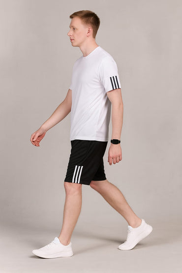 2717-JM Menβs Activewear Twin Set-White Black